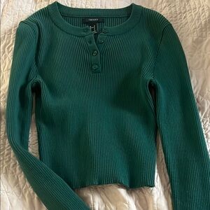 FOREVER 21 Green Ribbed Long Sleeve Top